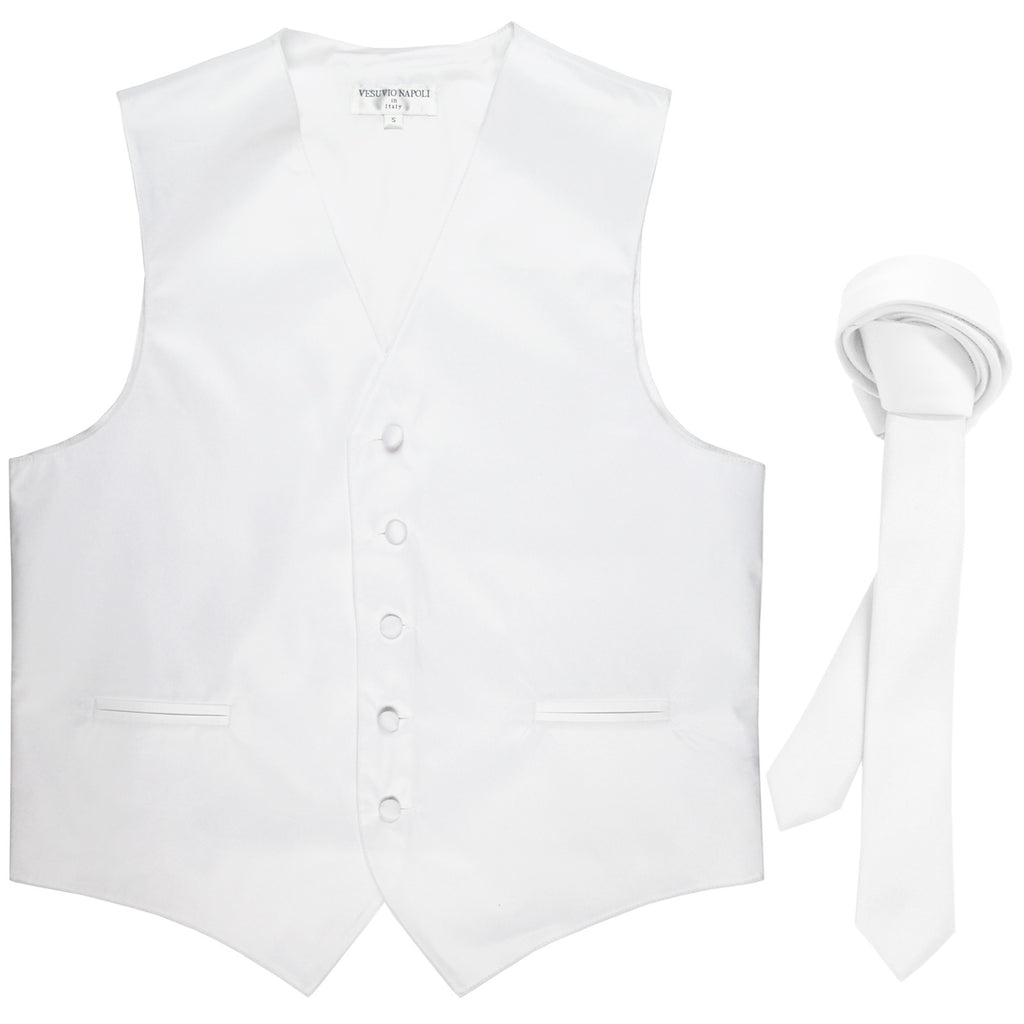 New Men's Formal Tuxedo Vest Waistcoat_1.5" skinny Necktie wedding prom white