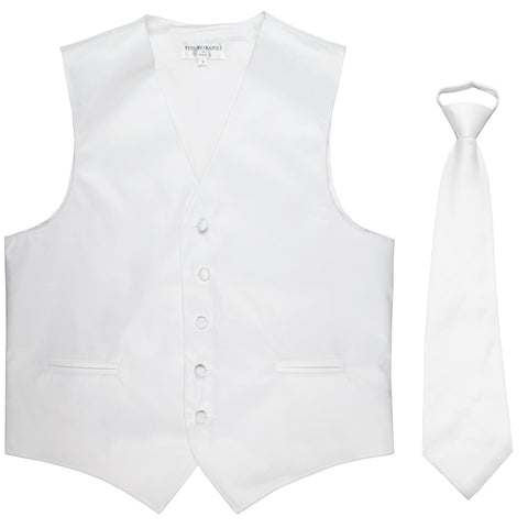 New Men's Formal Tuxedo Vest Waistcoat Pre-tied Necktie solid wedding prom white