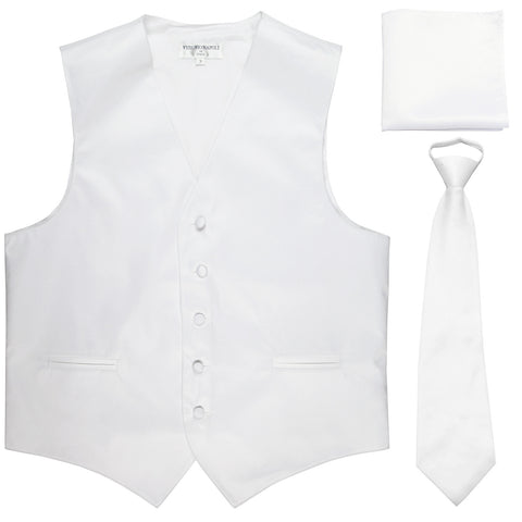 New Men's formal vest Tuxedo Waistcoat pre-tied neck tie and hankie white