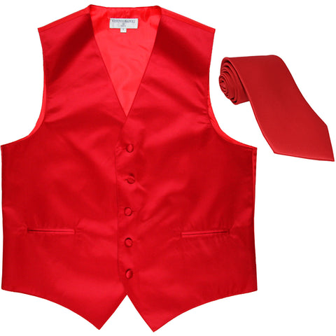 New Men's Formal Tuxedo Vest Waistcoat_Necktie solid wedding prom red
