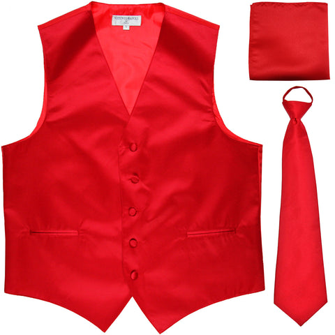 New Men's formal vest Tuxedo Waistcoat pre-tied neck tie and hankie red