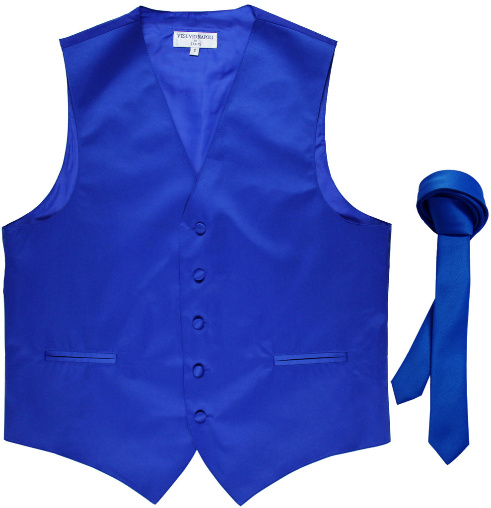 New Men's Formal Tuxedo Vest Waistcoat_1.5" skinny Necktie wedding prom royal blue