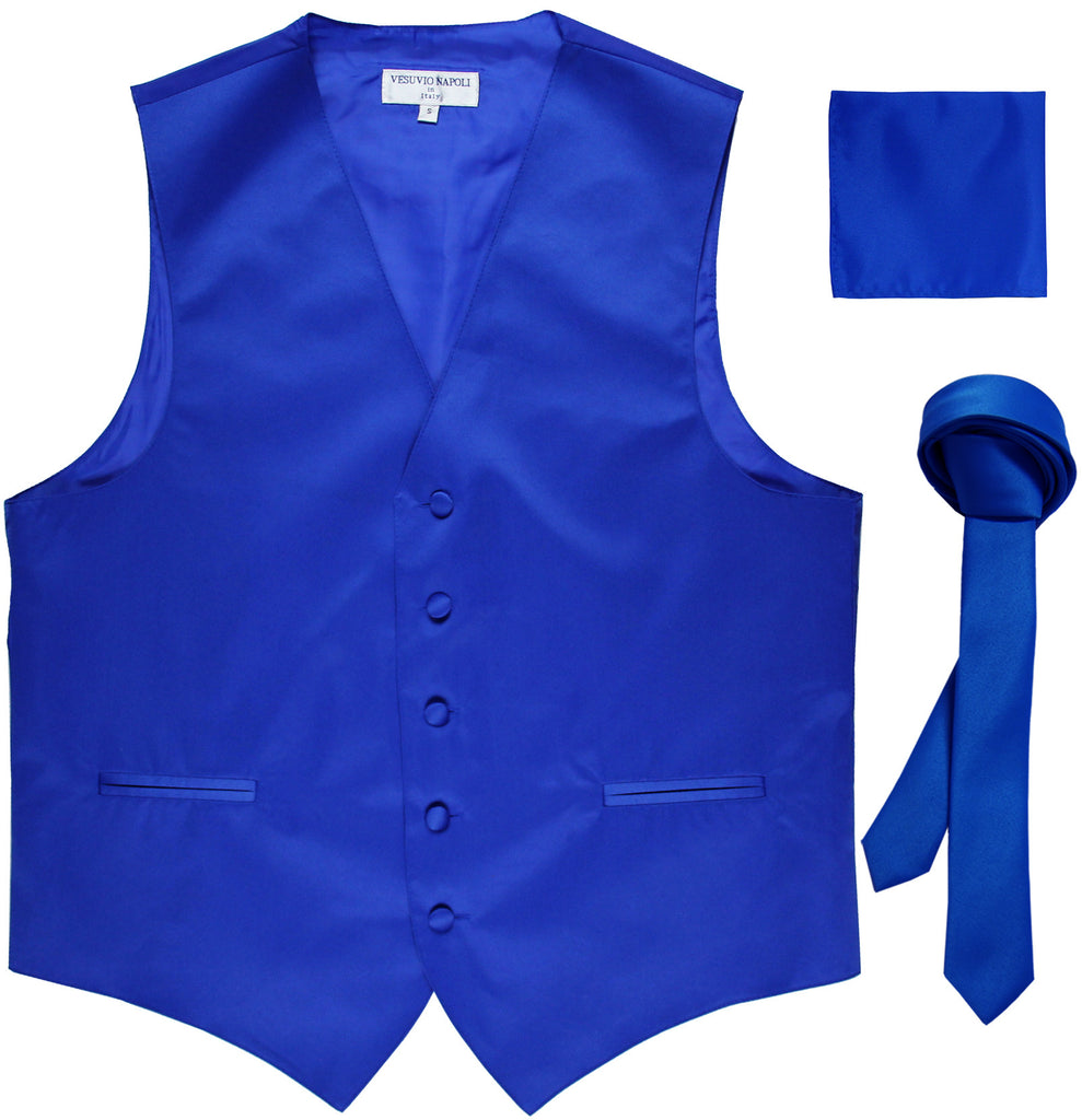 New Men's formal vest Tuxedo Waistcoat_1.5" necktie & hankie set wedding royal blue