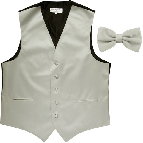 New Men's Formal Vest Tuxedo Waistcoat with Bowtie wedding prom party silver
