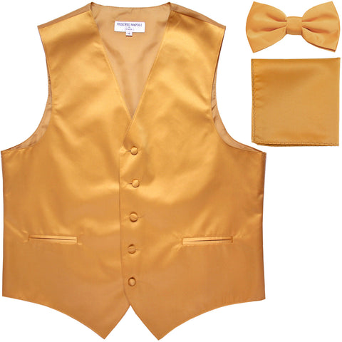 New Men's formal vest Tuxedo Waistcoat_bowtie & hankie set wedding prom gold