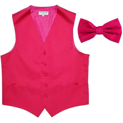 New Men's Formal Vest Tuxedo Waistcoat with Bowtie wedding prom party hot pink
