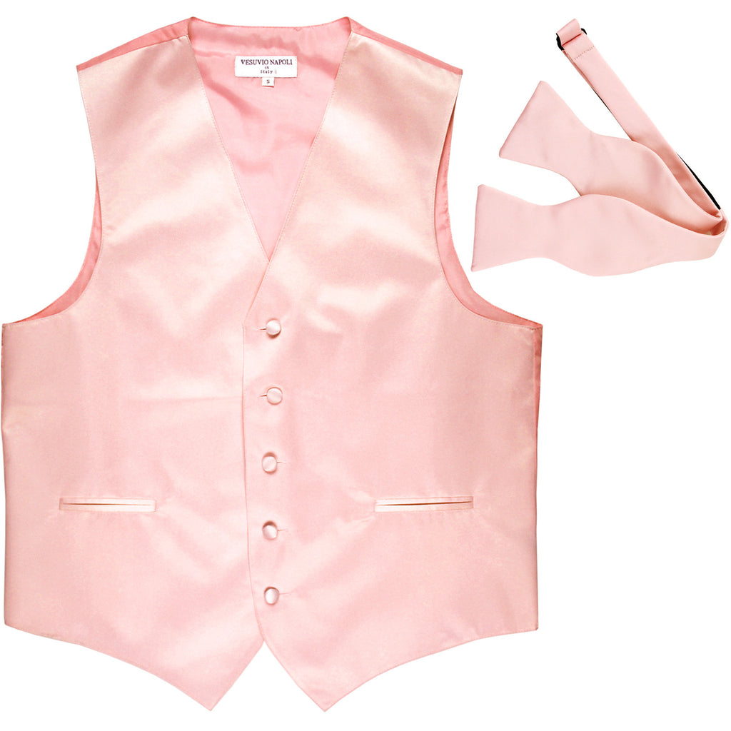 New Men's Formal Vest Tuxedo Waistcoat with free style selftie Bowtie pink