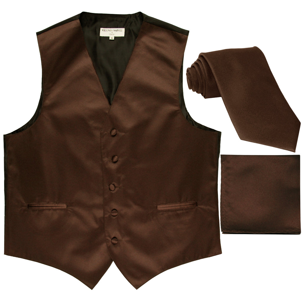 New Men's formal vest Tuxedo Waistcoat_necktie & hankie set wedding brown