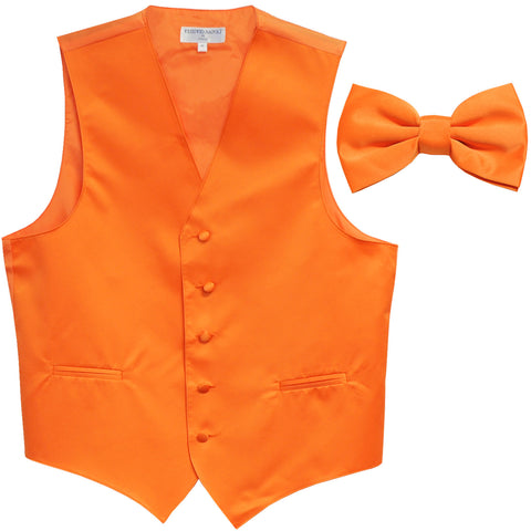 New Men's Formal Vest Tuxedo Waistcoat with Bowtie wedding prom party orange