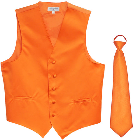 New Men's Formal Tuxedo Vest Waistcoat Pre-tied Necktie solid wedding prom orange