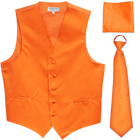 New Men's formal vest Tuxedo Waistcoat pre-tied neck tie and hankie orange