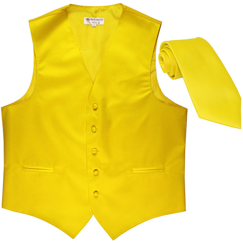 New Men's Formal Tuxedo Vest Waistcoat_Necktie solid wedding prom yellow