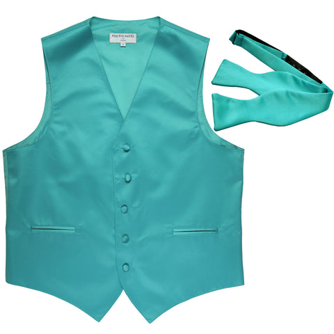 New Men's Formal Vest Tuxedo Waistcoat with free style selftie Bowtie aqua blue