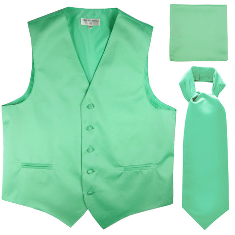 New Men's formal vest Tuxedo Waistcoat ascot hankie set wedding prom aqua green