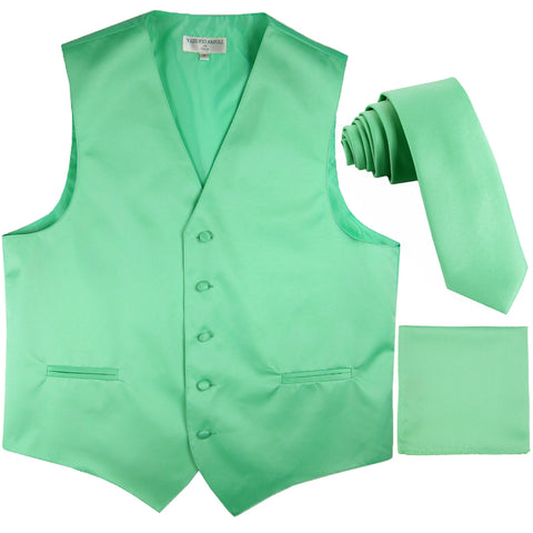 New Men's formal vest Tuxedo Waistcoat_2.5" necktie & hankie wedding aqua green