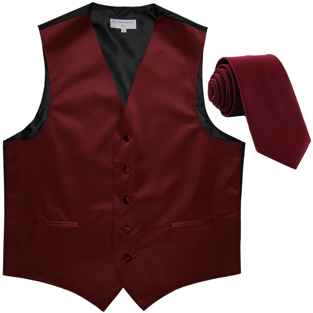 New Men's Formal Tuxedo Vest Waistcoat_2.5" skinny Necktie solid wedding burgundy