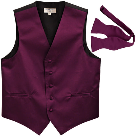 New Men's Formal Vest Tuxedo Waistcoat with free style selftie Bowtie eggplant