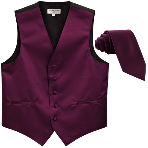 New Men's Formal Tuxedo Vest Waistcoat_2.5" skinny Necktie solid wedding eggplant