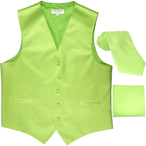 New Men's formal vest Tuxedo Waistcoat_necktie & hankie set wedding lime green