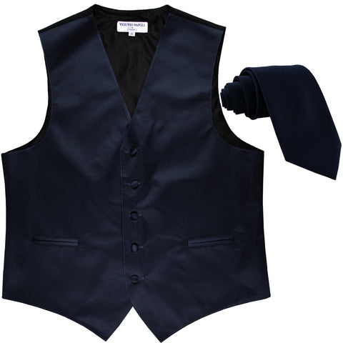 New Men's Formal Tuxedo Vest Waistcoat_2.5" skinny Necktie solid wedding navy