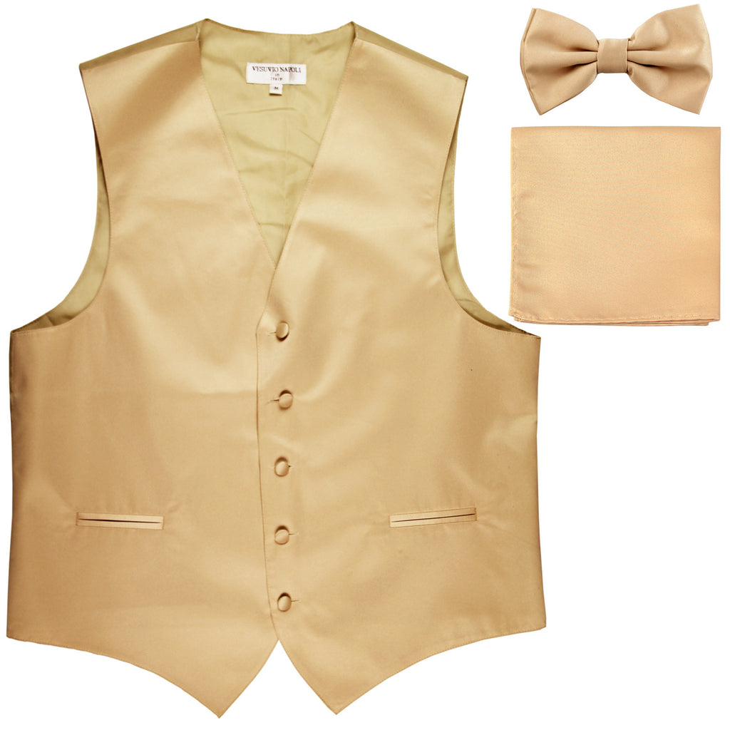 New Men's formal vest Tuxedo Waistcoat_bowtie & hankie set wedding prom beige