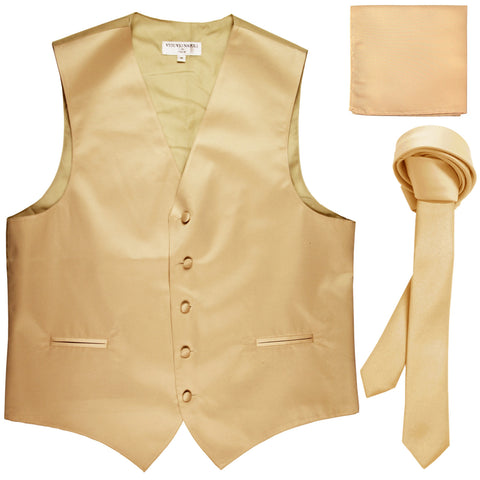 New Men's formal vest Tuxedo Waistcoat_1.5" necktie & hankie set wedding beige