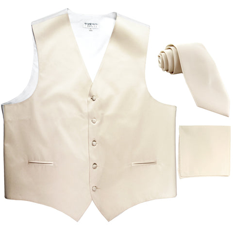 New Men's formal vest Tuxedo Waistcoat_necktie & hankie set wedding ivory