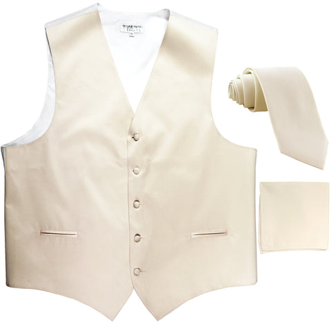 New Men's formal vest Tuxedo Waistcoat_2.5" necktie & hankie wedding ivory