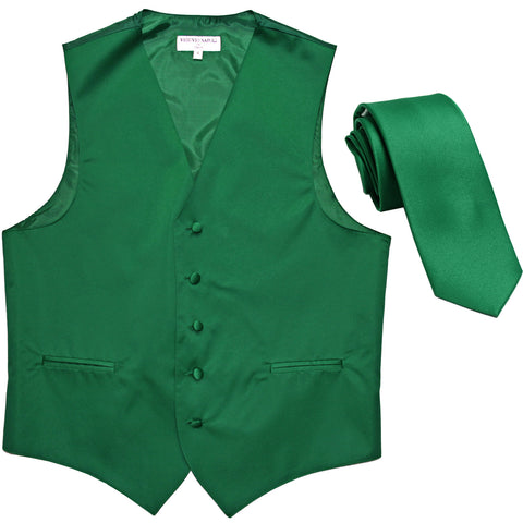 New Men's Formal Tuxedo Vest Waistcoat_2.5" skinny Necktie solid wedding emerald green