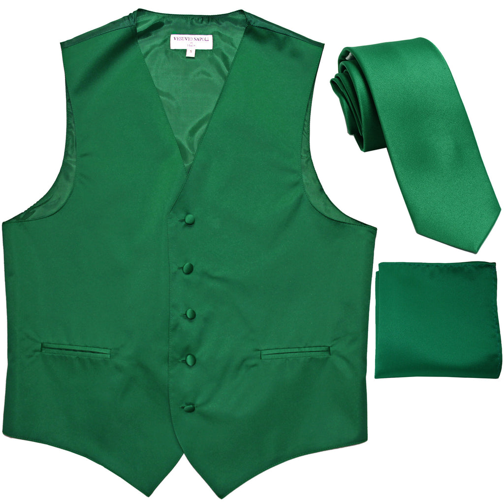 New Men's formal vest Tuxedo Waistcoat_2.5" necktie & hankie wedding emerald green