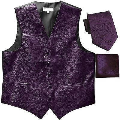 New Men's Formal Vest Tuxedo Waistcoat_necktie set paisley wedding dark purple