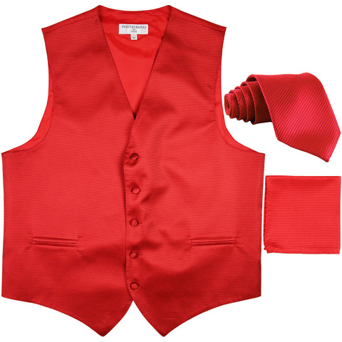 New Men's Horizontal Stripes Tuxedo Vest Waistcoat_tie & hankie formal red