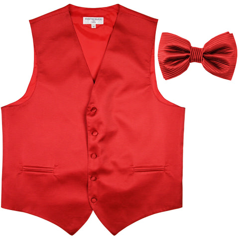 New formal men's tuxedo vest waistcoat & bowtie horizontal stripes prom red