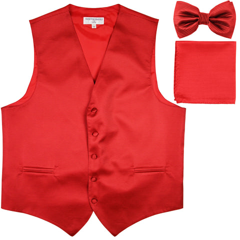 New Men's Horizontal Stripes Tuxedo Vest Waistcoat_bowtie & Hankie red