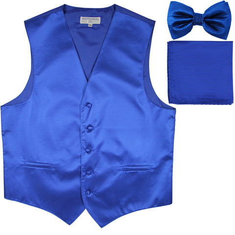 New Men's Horizontal Stripes Tuxedo Vest Waistcoat_bowtie & Hankie royal blue