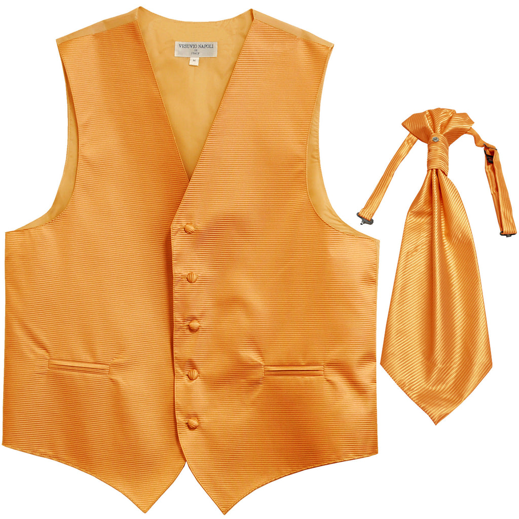 New men's tuxedo vest waistcoat & ascot horizontal stripes prom gold