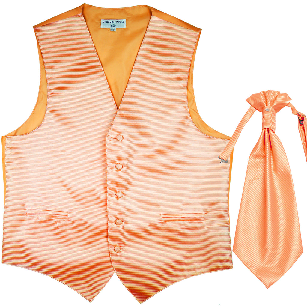 New men's tuxedo vest waistcoat & ascot horizontal stripes prom peach