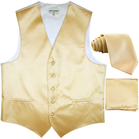 New Men's Horizontal Stripes Tuxedo Vest Waistcoat_tie & hankie formal ivory