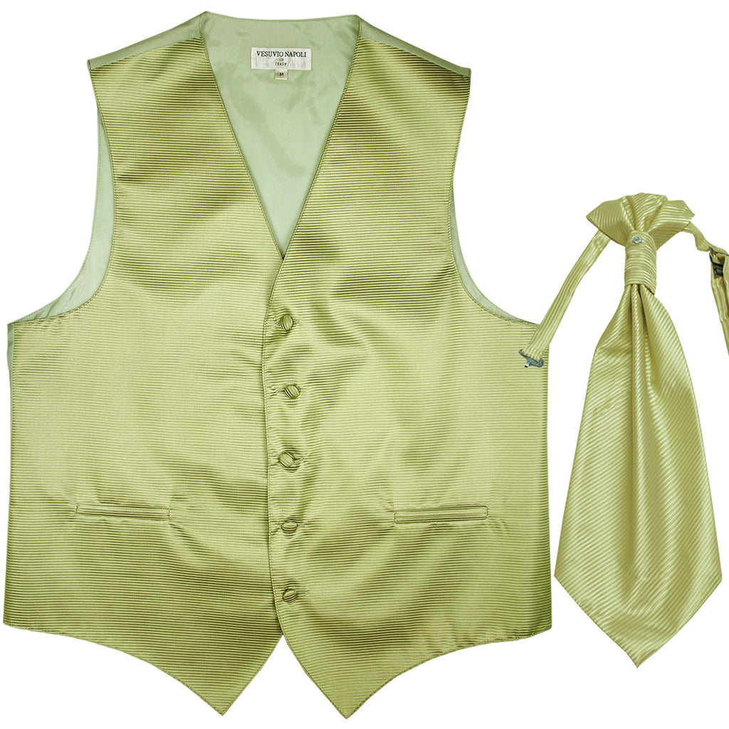 New men's tuxedo vest waistcoat & ascot horizontal stripes prom sage green