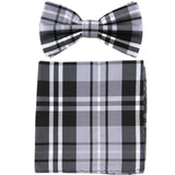 New formal men's pre tied Bow tie & Pocket Square Hankie plaid checkered