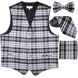 New Men's plaid checker tuxedo Vest Waistcoat _necktie_Bow tie_Hankie