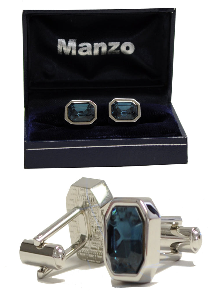 New Men's Cufflinks Cuff Link Rhinestones Formal prom Wedding Sapphire Blue #21