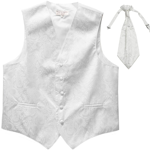 New Men's Formal Vest Tuxedo Waistcoat_ascot necktie paisley pattern prom white