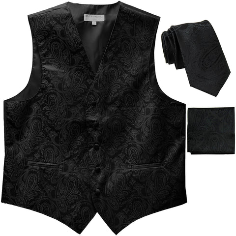 New Men's Formal Vest Tuxedo Waistcoat_2.5" necktie set paisley prom black