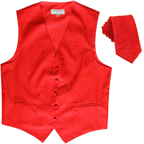 New Men's Formal Vest Tuxedo Waistcoat_necktie paisley pattern prom red