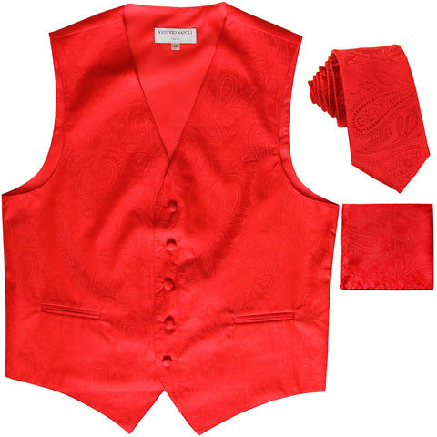 New Men's Formal Vest Tuxedo Waistcoat_necktie set paisley pattern prom red