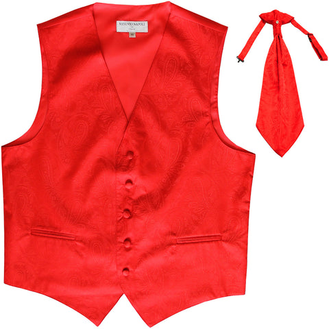 New Men's Formal Vest Tuxedo Waistcoat_ascot necktie paisley pattern prom red