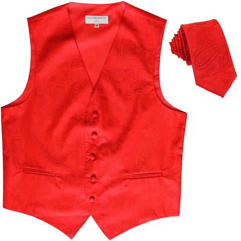 New Men's Formal Vest Tuxedo Waistcoat_2.5" skinny necktie paisley pattern red