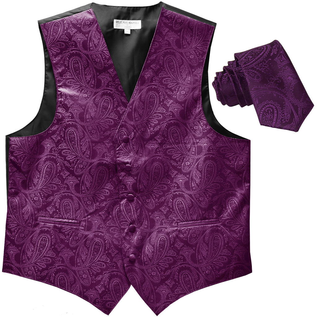 New Men's Formal Vest Tuxedo Waistcoat_2.5" skinny necktie paisley pattern dahila purple