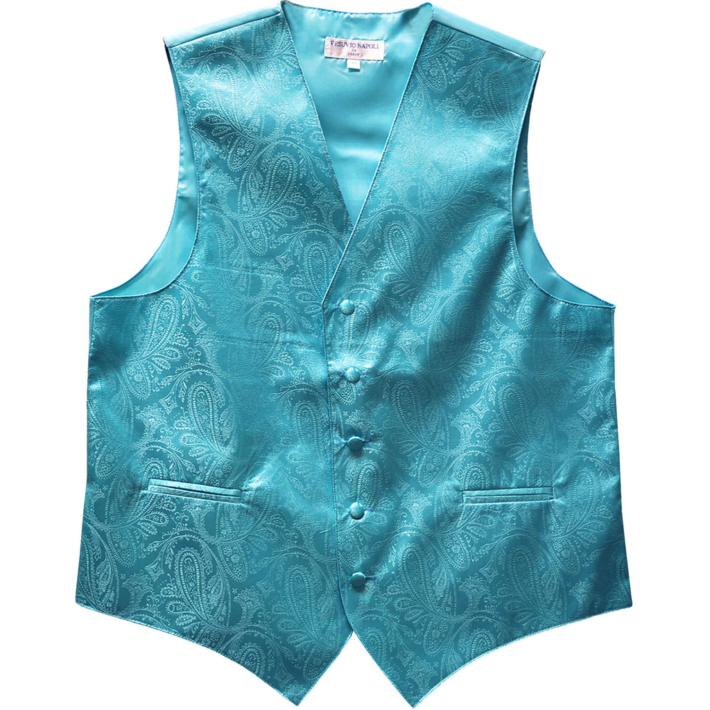 New formal men's tuxedo vest waistcoat only paisley pattern prom wedding turquoise